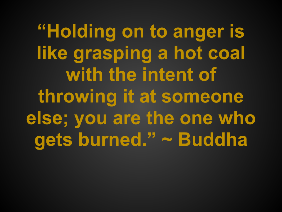 “Holding on to anger is like grasping a hot coal with the intent of throwing it at someone else; you are the one who gets burned.” ~ Buddha 